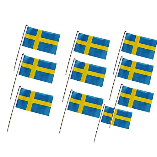 Hilai Schweden-Handflagge Kleine schwedische Handschwenkflagge Mini National Stick Banner 10 Stück 14 x 21 cm Flaggen von Hilai