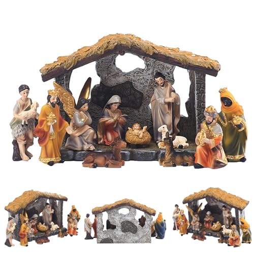 Hilai Weihnachts Tischplattenszenen, Krippe Figuren Set Weihnachten Mini traditionelles Harz Jesus Geburtsdekorationen 1Set von Hilai