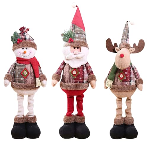 Hilai Weihnachtsdekoration, Weihnachtsstehende Figuren mit versenkbaren Beinen 3PCS süße Weihnachts Santa Snowman Rentier Weihnachten Stehpuppen Tisch für Home von Hilai