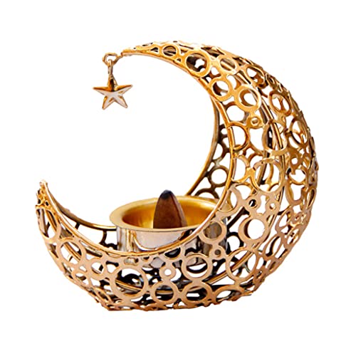 Kerzenhalter, Ramadan-Kerzenhalter, Metall, Mond, Kerzenständer, Teelichthalter, Eid-Ornament für Tischdekoration, goldfarben von Hilai