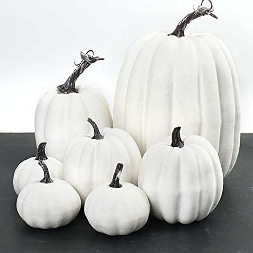 Künstliche Kürbisse, Halloween Weiß Herbst Ernte Gefälschte Schaum Kürbisse Bauernhaus Pumpkins Tabletop Herzstück 7 stücke Gefälschte Kürbisse Deko Halloween Deko von Hilai