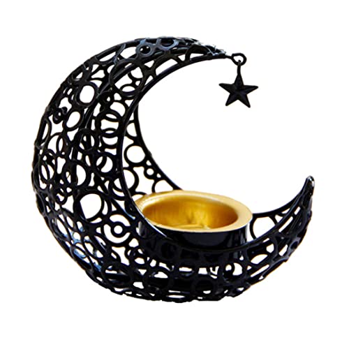 Teelicht Kerzenhalter, Kerzenhalter, Ramadan Kerzenhalter Metal Moon Kerzenständer Tee Lichthalter Eid Ornament für Tischdekor schwarz von Hilai
