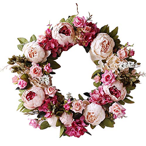 TüRkranz FrüHling,Türkranz Wandkranz, Frühlingskränze, rosa 40 cm Türkränze Künstliche Blumen Pfingstrose Kranz Pfingstrose Blumen Frühling Kranz Für Haustür Hochzeit Wohnkultur von Hilai