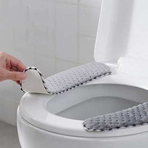 Hilai WC-Sitzbezug,Toilettensitzbezug, WC-Sitz-Cover-Pads, Dicke warme Selbstklebende Toilettensitzkissen für den Winter tragbare waschbare und Wiederverwendbare Kissen-Deckelabdeckungen 1Pair grau von Hilai