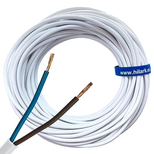 Hilark Polvinite Kabel weiß PVC H05VV-F 2x1,5 mm2 Kupferleiterkabel, Kabelanschlusskabel (50 meter, Weiß) von Hilark cable tech