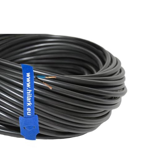 Hilark Polvinite kabel schwarz H05VV-F 2x1,5mm (2g1,5mm) Kupferleiterkabel, kabelanschluss kabel (100 meter, Schwarz) von Hilark cable tech