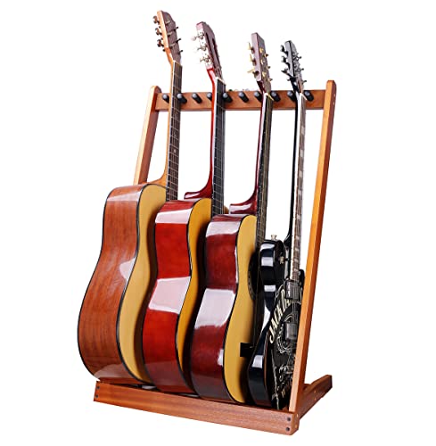 HilerPunk Gitarrenständer, Mehrere Gitarrenständer aus Holz,Gitarren Bodenständer mit Filzpad-Pick Slot und verstellbaren Schaumstoff-Holzpfählen,Mehrere Gitarrenhalter für Zuhause oder Studio von HilerPunk