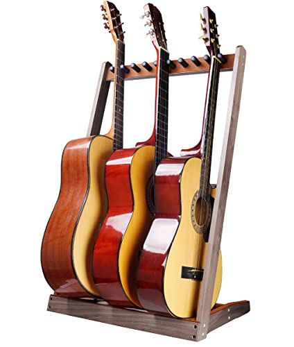 HilerPunk Gitarrenständer, Mehrere Gitarrenständer aus Holz,Gitarren Bodenständer mit Filzpad-Pick Slot und verstellbaren Schaumstoff-Holzpfählen,Mehrere Gitarrenhalter für Zuhause oder Studio von HilerPunk