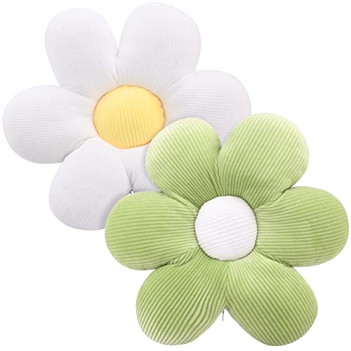 2 Stück Blumenbodenkissen Sitzkissen,40cm Blumenboden Kissen Tatami Blumenförmiges,Weiches Blütenblattkissen Niedliches Blumen-Plüsch-Kissen für Car Home Sofa Chair (Grün + Weiß) von Hileyu