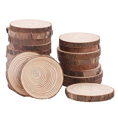 22 Stück Holzscheiben 7-8cm Holz Log Scheiben holzscheiben zum basteln Unvollendete Holzkreise aus Holz für Heimwerker Runde Naturholz Baumscheiben Holzscheiben Runde mit Rinde für Dekoration von Hileyu