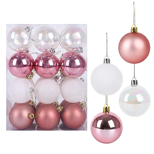 24 Stück Weihnachtskugeln Christbaumschmuck Set Weihnachtlichen Bruchsicher Christbaumschmuck Weihnachts Hängende Verzierungen für Weihnachtsfeier Hochzeit (Roségold) von Hileyu