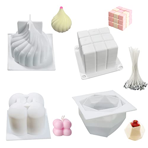 4 Stück silikonform kerzen,Kerze Formen Silikon,3D Creative Candle Mould,kerzen gießformen,Bubble Kerzen,DIY Kerze Formen mit 100 Wachs Docht für DIY Handwerk,Kerzen Seife Schokolade machen von Hileyu