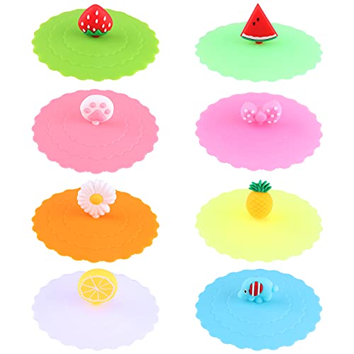 8 Stück silikon Becher Deckel 10cm Wiederverwendbarer Deckel Kaffeetasse Deckel Abdeckung Silikon glasdeckel Erdbeerananas Wassermelone Kreativer auslaufsicherer Becherdeckel für Tee Bier Weinglas von Hileyu