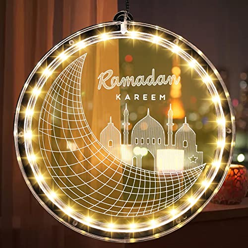 Eid Saugnapf hängende Licht Ramadan hängende Fenster Licht,3D Ramadan Kareem Lichter,Mondschloss Mubarak Islam Dekorative Lichter,Eid Ramadan Lichterkette,Eid Ramadan Dekorative Fenster Lichter von Hileyu