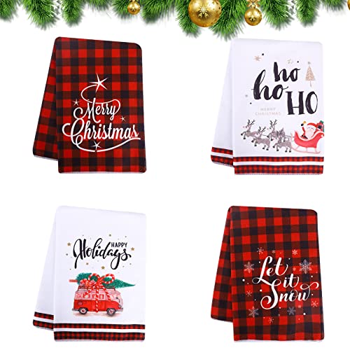 Hileyu 4 Stück Weihnachtsgeschirrtücher,45 x 70 cm Mikrofaser-Geschirrtücher,Super saugfähige Küchentücher,Frohe Weihnachten Plaid Geschirrtücher und Bartücher,Trockentücher Küche von Hileyu