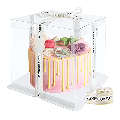 Hileyu Transparente Tortenschachtel Dessert Box Cake Box Transparent mit Deckel Doppelschicht-Tortenschachtel Kunststoff-Präsentationsboxen mit Sockel und Band Transparente Würfelschachteln 8 Inch von Hileyu