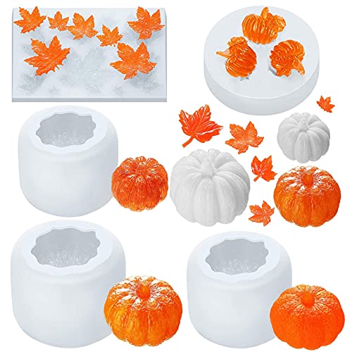 Kürbis-Harz-Form-Set,5 Stück Verschiedene Größen 3D-Kürbis-Epoxid-Form Thanksgiving-Ahornblatt-Silikon-Form für die Herbsternte Halloween Silikonform Kerzenform von Hileyu