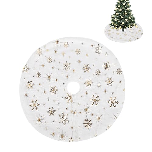 Weihnachtsbaumrock Weißes Kunstfell Weihnachtsbaumrock Stern Xmas Tree Skirt Base Cover für Holiday Home Weihnachtsdekorationen 40cm/15.75in (Gold) von Hileyu