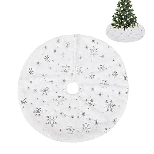 Weihnachtsbaumrock Weißes Kunstfell Weihnachtsbaumrock Stern Xmas Tree Skirt Base Cover für Holiday Home Weihnachtsdekorationen 40cm/15.75in (Silber) von Hileyu