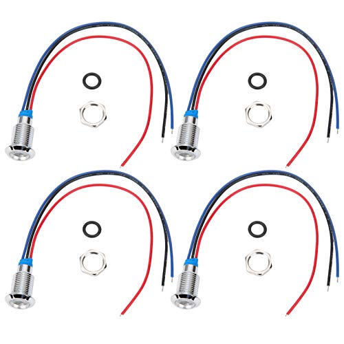 4 Sätze Common Anode Round LEDs, 10 mm vorverdrahtete zweifarbige LED Wasserdichte Kontrollleuchte 12-24V(Rot und Blau),Tasten und Anzeigen von Hililand