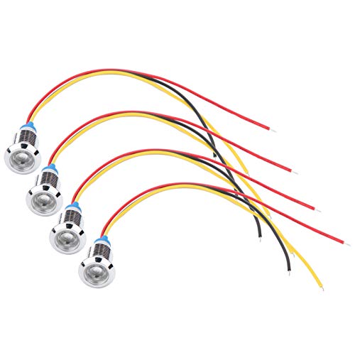 4 Sätze Common Cathod Round LEDs, 10 mm vorverdrahtete zweifarbige LED-wasserdichte Metall-Kontrollleuchte 12-24 V.(Rot und gelb),Tasten und Anzeigen von Hililand