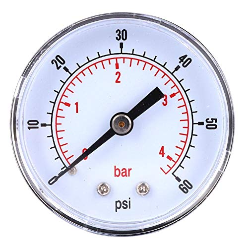 Edelstahl Manometer 50mm Zifferblatt 1/8 BSPT Rückhalterung für Luft Wasser Öl Gas(0-60psi 0-4bar) von Hililand