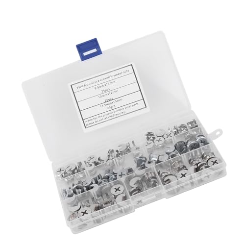 Nockenmutter 75Pcs Möbel Exzenterradmuttern Set Kohlenstoffstahl 3-in-1 Verbinder Befestigungsmaterial Werkzeuge Nockenschloss Beschläge Möbel von Hililand