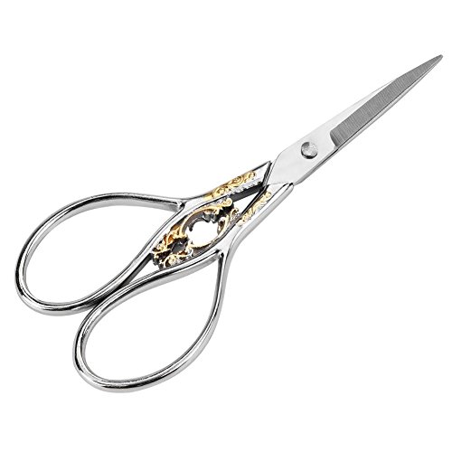 1 Stück Antiken Stil Edelstahl Schneider Schere Haushalt DIY Nähzubehör Schneiderei Gewinde Scheren für Stickerei(Silberne Goldblume) von Hilitand