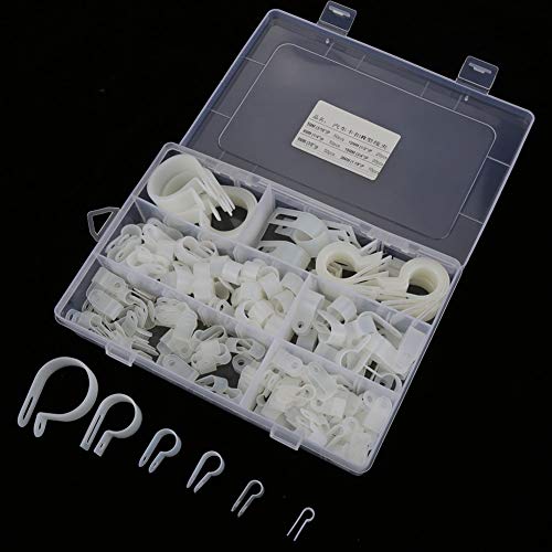 200pcs P Clips Nylon Kunststoff Befestigungen mit verschiedenen Box Fasteners für Conduit, Kabel Conduit Kit, Tubing & Sleeving (schwarz/weiß)(Weiß) von Hilitand