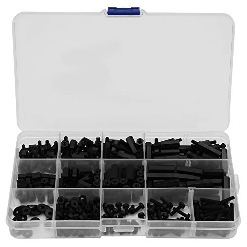 320pcs Abstandshalter, M3 Schwarz Nylon Hex Column Abstandshalter Mutter & Schraubensätze mit einer Kunststoffbox,Zucht von Hilitand