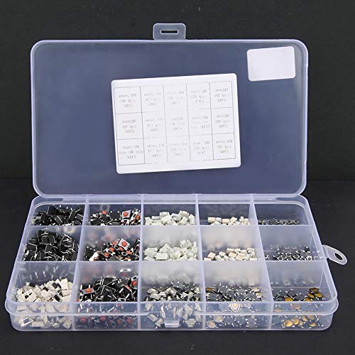 750 STÜCKE Drucktastenschalter 15 Value Tactile Push Button Switch (Tastschalter) Momentary Mini Tact Switches Assortment Kit,Steuerschalter von Hililand