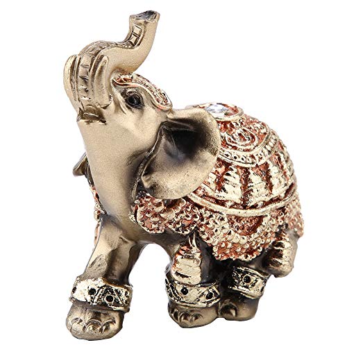 Goldene Polyresin Elefant , Ornamente Statue Skulptur Stamm Reichtum Glücklich Sammeln Figur Geschenk Home Decor Feng Shui Ornament(S) von Hilitand