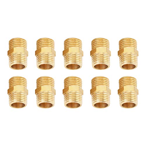 Hilitand 10 Stück Sechskant-Reduziernippel, 1/4 BSP auf 1/4 BSP Außengewinde Rohr Messing Fitting Externer Sechskantnippel Schnelladapter von Hilitand