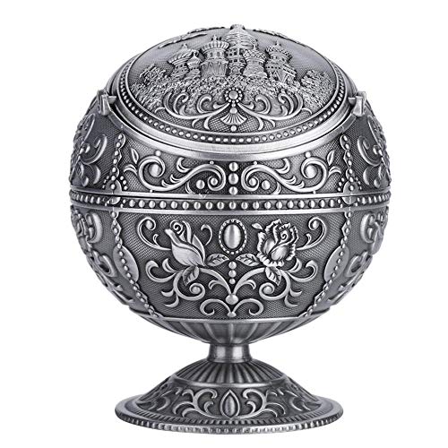 Hilitand Vintage Art Craft Aschenbecher Metall rund Kugel geprägtes Muster Geschenk Dekoration für drinnen und draußen (Silber),Ornament von Hilitand