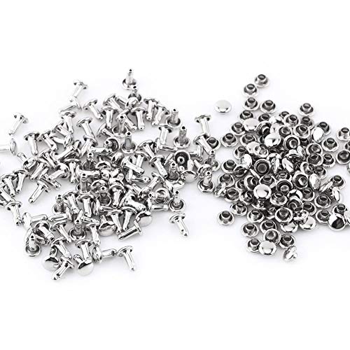 Ledernieten, 3 Farben 100Sets 6 x 8 mm / 0,23 x 0,31"Doppelkappe Tubular Rivet Metall Leder Craft Reparaturen Studs Spike Dekoration(Silber) von Hilitand