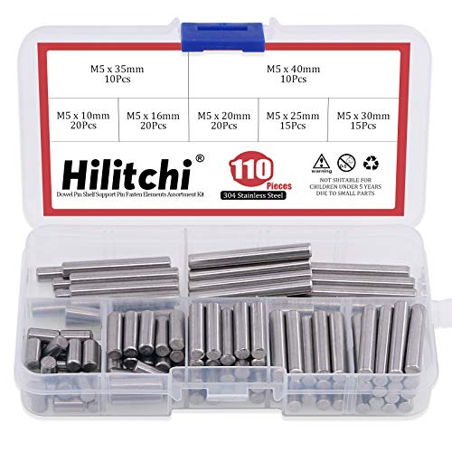 Hilitchi 110 Stück Dübelstifte, Edelstahl, Regalstützstifte, Befestigungselemente, Sortimentskit, Größe: 5 mm x 10 mm, 16 mm, 20 mm, 25 mm, 30 mm, 35 mm, 40 mm von Hilitchi