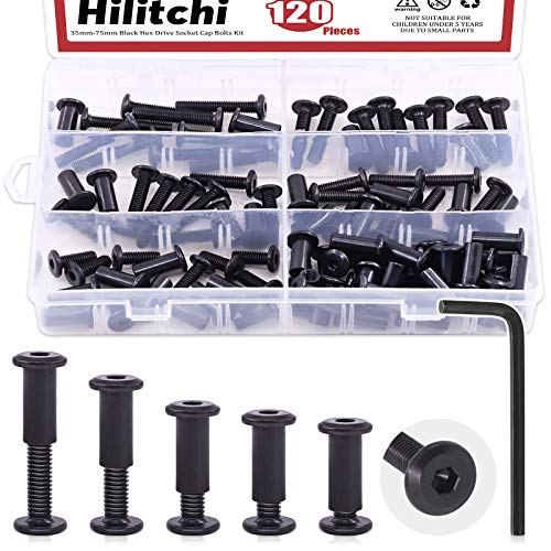 Hilitchi 120 Stück M6 Innensechskant-Schrauben Kit Senkkopfschrauben Bolzen Dübel Zylindermuttern Krippe Schrauben Muttern Sortiment Kit für Möbel Hardware Fitting (16/20/25/30/35 mm) von Hilitchi