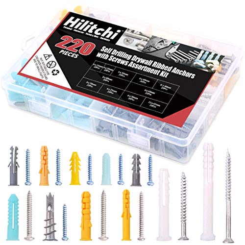Hilitchi 220 Stück Zink und Kunststoff Selbstbohrende Trockenbaudübel mit Kreuzschlitz Flachkopf Selbstschneidende Schrauben Sortiment Kit von Hilitchi