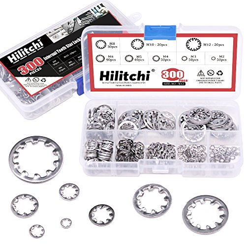 Hilitchi 300 Stück [8 Größe] 304 Edelstahl Innenzahn Sternsicherung Unterlegscheiben Sortiment Set – Größe: M2 M3 M4 M5 M6 M8 M10 M12 von Hilitchi