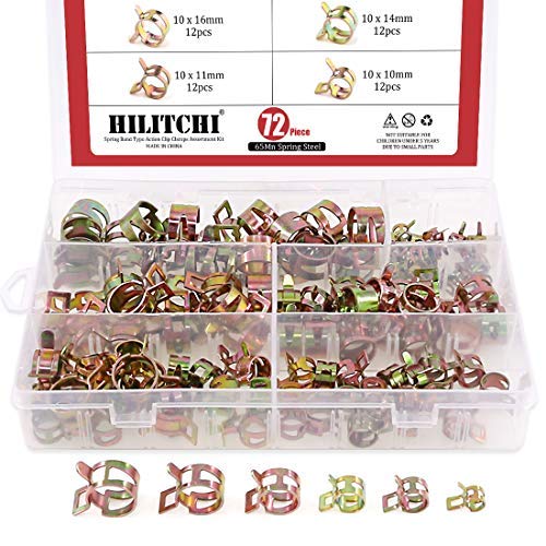 Hilitchi 72 PCS Spring Band Typ ACTION Kraftstoff/Silikon Vakuum Schlauch Rohrschelle Niederdruck Air Clip Clamp (10 x 7 mm 10 mm 11 mm 14 mm 16 mm 17 mm) von Hilitchi