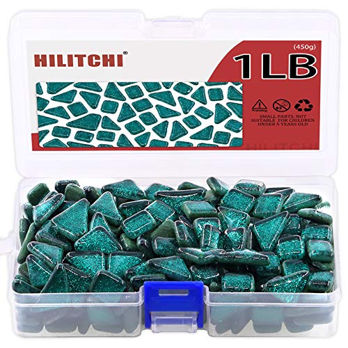 Hilitchi Mosaikfliesen aus Buntglas, verschiedene Formen und Farben, für Bastelarbeiten, Teller, Bilderrahmen Glitzer dunkelgrün-weihnachtsgrün von Hilitchi