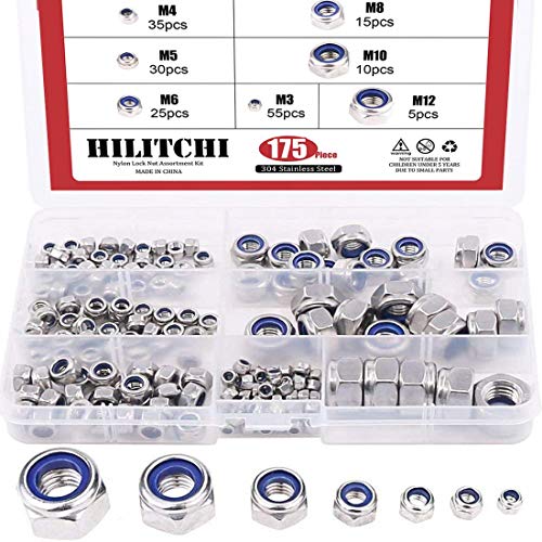 hilitchi 155-piece Edelstahl Nylon Kontermutter Sortiment Kit, Größe: M3 M4 M5 M6 M8 M10 M12 hilitchi 155-piece Edelstahl Nylon Kontermutter Sortiment Kit, Größe: M3 M4 M5 M6 M8 M10 M12 von Hilitchi