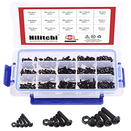hilitchi 460-piece M3 M4 M5 Button Kopf Innensechskant Kopf Cap Schrauben Schrauben Muttern Sortiment Kit – 12,9 Legierung Stahl hilitchi 460-piece M3 M4 M5 Button Kopf Innensechskant Kopf Cap Schrauben Schrauben Muttern Sortiment Kit – 12,9 Legierung Stahl von Hilitchi