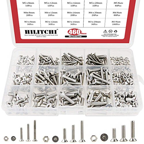 hilitchi 460-piece Metrisches M3 M4 M5 Innensechskant flach Senkkopf Schrauben Schraube Mutter Sortiment Kit – 304 Edelstahl hilitchi 460-piece Metrisches M3 M4 M5 Innensechskant flach Senkkopf Schrauben Schraube Mutter Sortiment Kit – 304 Edelstahl von Hilitchi