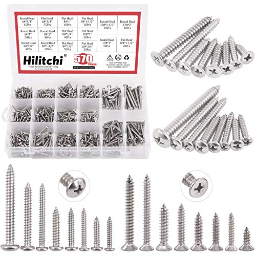 hilitchi 570 Stück M 3 4 5 6 Edelstahl Phillips rund flach Kopf selbstschneidenden Schraube Sortiment Kit von Hilitchi