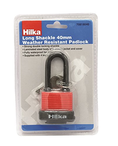 Hilka Tools 70818040 40 mm Lange Bügel Wetter widerstehen Vorhängeschloss, rot & schwarz von Hilka