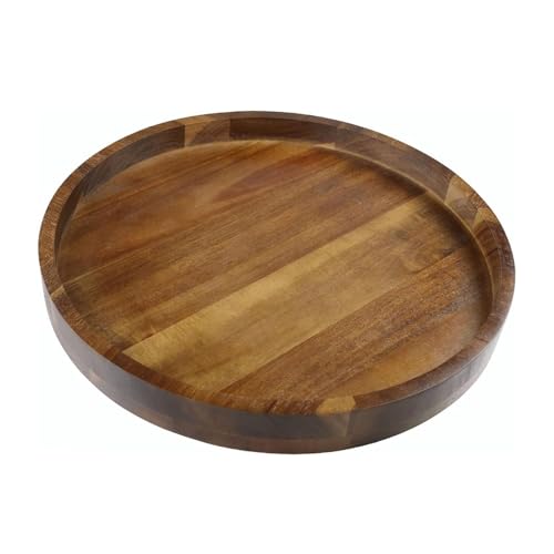 HillSpring Akazienholz Rundes Servierbrett 35.1 cm Charcuterie-Brett mit Rand, Elegantes Zentrum für Ottomane, Couchtisch und Kücheninsel von HillSpring