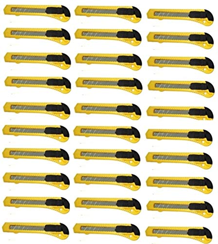 Hillfield® Cuttermesser Set, Rasterautomatik, Abbrechklinge, 18mm Klingenbreite, Teppichmesser, Paketmesser (30 Stück, Gelb) von Hillfield