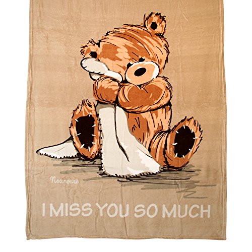 Nounours Kinderdecke Bär 160 x 130 cm Creme Kuscheldecke I Miss You so Much Spieldecke von Hillfield