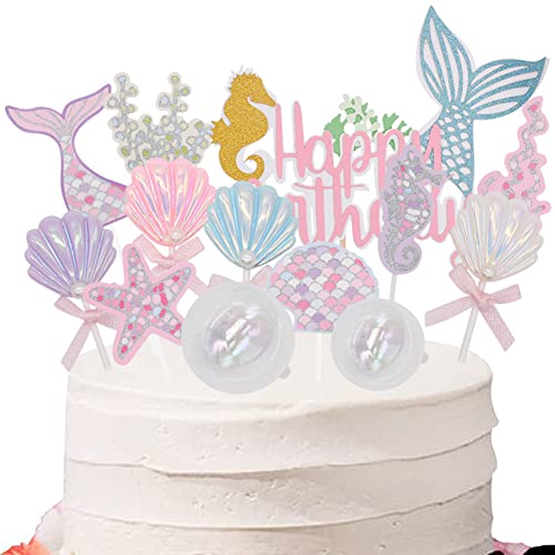 Hilloly 8 PCS Mermaid Cake Topper, Mermaid Theme Desktop-Dekoration Geburtstag Dekorationen Kind Ornamente Geeignet für Mermaid Torten, Autos Deko, Tischplatten von Hilloly